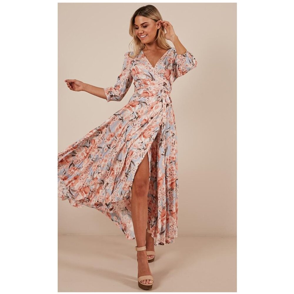 Jaase Floral Wrap Dress in Pink and Blue